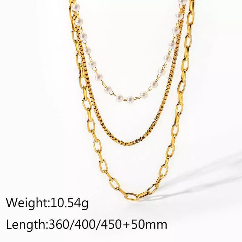 Women's Small pearl chain three-tier necklace