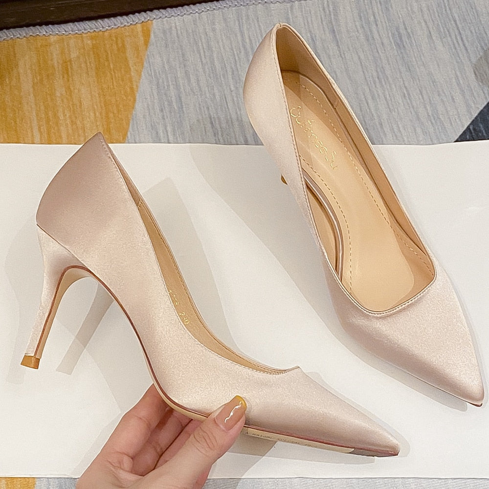 Yellow Silk Satin Thin High Heels Stiletto Bride Pumps